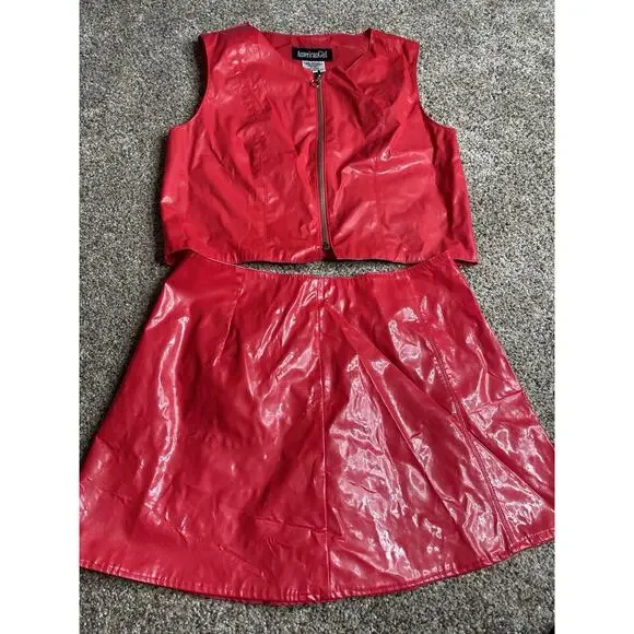 American Girl Red Vinyl Skirt Vest Set GoGo Size Girls Large 14 - Picture 1 of 5